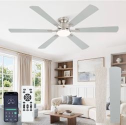 New 60” Flush Mount Ceiling Fan with 3000-6000K Dimmable Lights & Remote,6 Blades,Reversible Motor