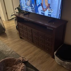 Unique vintage style mailbox tv stand in dark faux oak wood