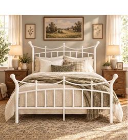 White Metal Farmhouse Bed Frame
