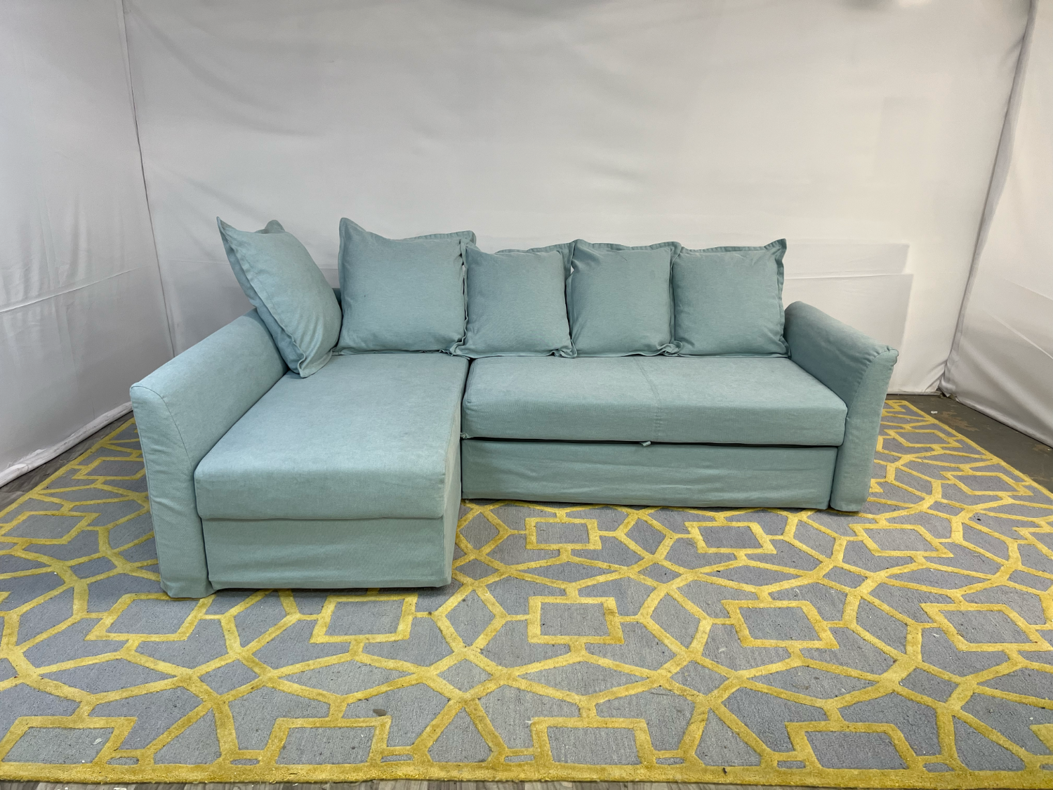 ( Delivery Available ) Ikea Holmsund Light Blue Sectional Couch Sleeper & Storage