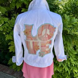 Women's Zip White Jean Jacket made by French Cuff Enhanced-Medium 