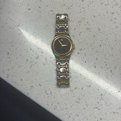 Vintage Movado Brand Watch In Silver/Gold W/Black Face 