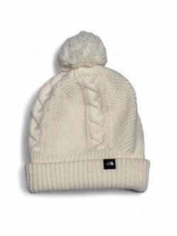 The North Face Cable Knit Pom Beanie Off White Cream Fleece Lined Winter Hat Cozy Off white cable knit beanie. Chunky braided cable stitch with ribbe
