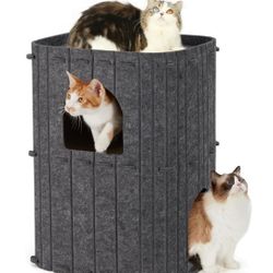 FUKUMARU Cat House for Indoor Cats, 2-Storey Large Cat Bed Cave, Cozy Felt Covered Cats Tunnel Condo Hideaway for Multicats, 17.72x14.37x23.62 inches,