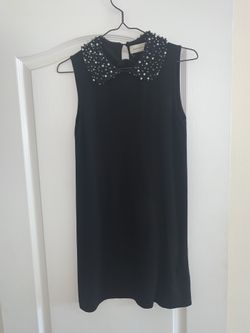 ZARA black shift dress with pearl collar!