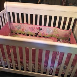 Crib With Mattress And Connecting Diaper Changing Table