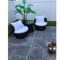 Outdoor patio wicker garden chairs with coffee table 