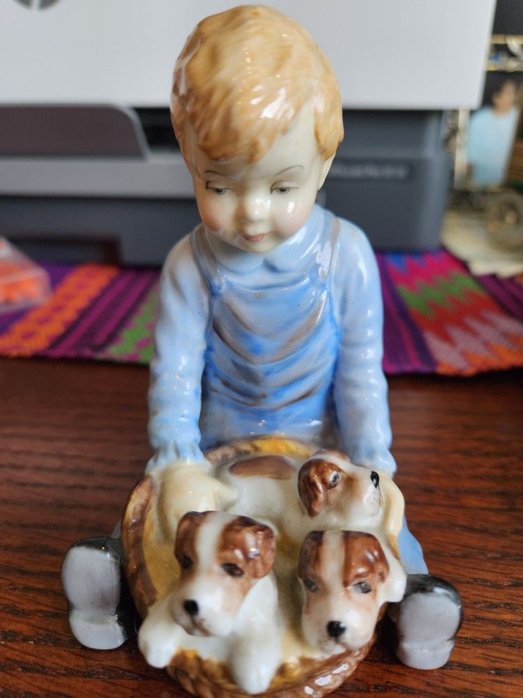 Paragon Fine Bone China, Boy With Basket Of Puppies 