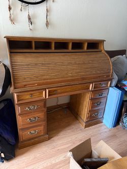 vintage oak roll-top desk