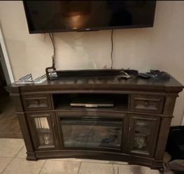 Dark Wood TV Stand with Electric Fireplace