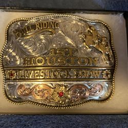 1st Houston Livestock Show Bull Riding Buckle Mollys Custom Silver