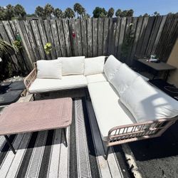 L Sectional Patio Furniture With Table & Cover 