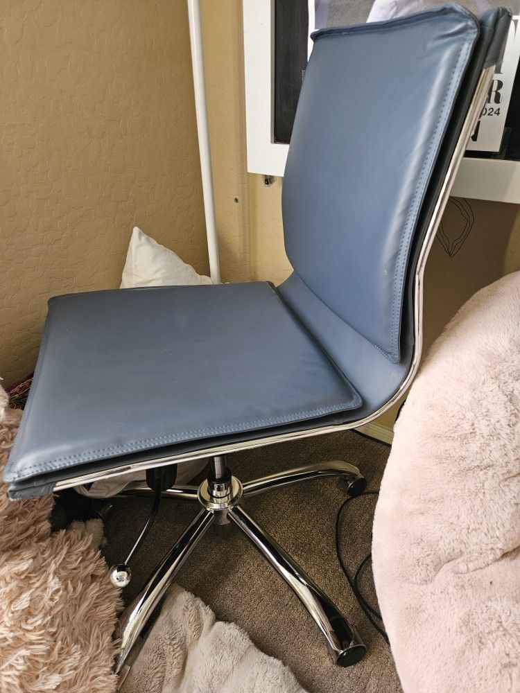 Euro Style Gunar Adjustable Desk/Office Chair w/Wheels, Blue & Chrome