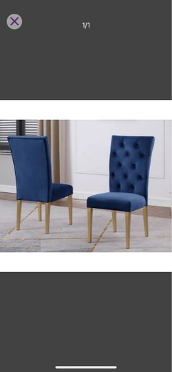 8 x Blue velvet gold legs Devender Dining Room Chairs upholstered