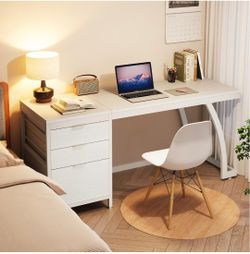 Computer Desk with 3 Drawers, 59-Inch PC Desk with Reversible Drawers, Industrial Study Writing Table Workstation with File Storage for Home Office, W