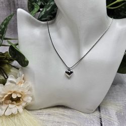 silver heart charm necklace pendant Valentine's box chain 18" length