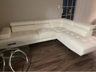 Modern White Leather Sectional Couch + Ottoman Included
