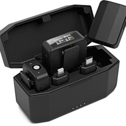 VeGue 2.4G Dual Channel Lapel Mic with Charging Case ENC Noise Cancellation, , 16H Battery, 100m(328ft.) Transmission for DSLR Camera Gopro YouTube 