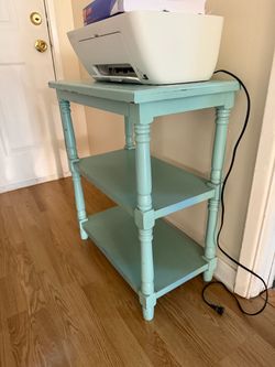 Teal Wood 3-Tier Side Table