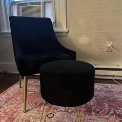 Velvet Black Chair & Ottoman