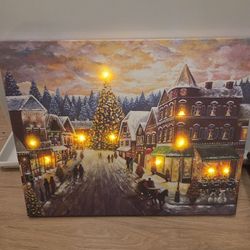 Classic Christmas Wall Art Photo Fake Painting Home Decor Decoration Electrical Lights Up