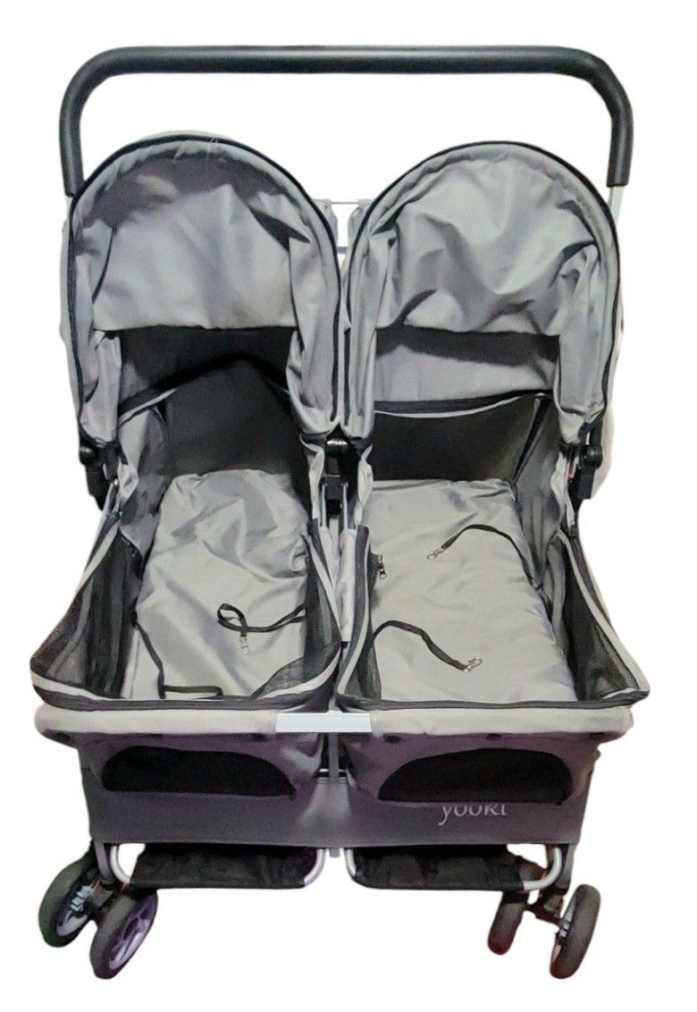 YOOKI Double Side Grey Pet Stroller Dog Puppy Cat 31 W x 28 H Foldable 360° Wheels Travel