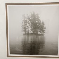 Framed Sepia Nature Print – Trees on Foggy Island