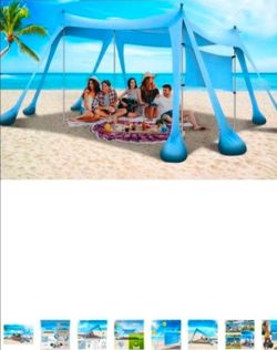 Large Beach Canopy UPF80+ Uv Protection Beach Tents Sun Shelter, Beach Shade Canopy with 8 Sandbags,