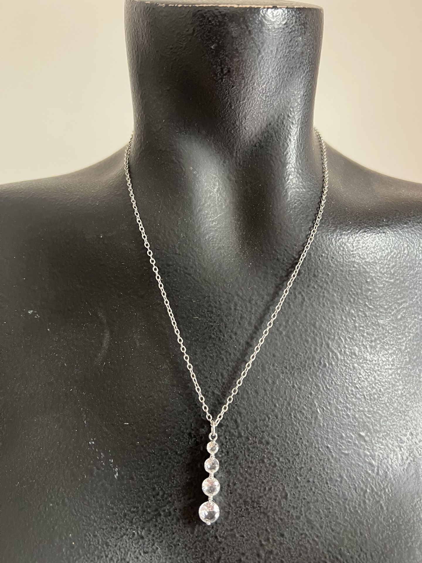 INC Silver Necklace With 4 Cubic Zirconia Pendant