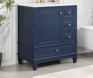 Assembled New Solid Wood Frame 30” Bathroom Vanity with Ceramic Sink Storage Cabinet