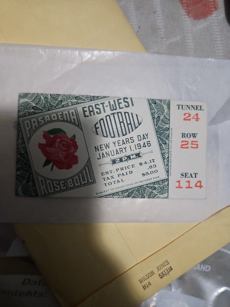 Old Rose Bowl Ticket  1946  