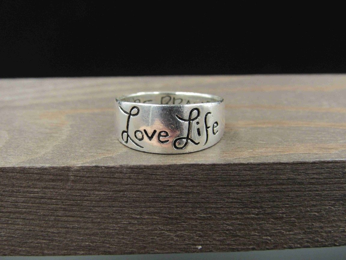 Size 6.5 Sterling Silver Love Life Be Brave Band Ring Vintage Statement Engagement Wedding Promise Anniversary Bridal Cocktail