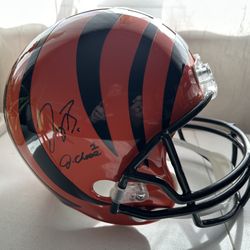 JOE BURROW & CHASE DUAL SIGNED CINCINNATI BENGALS AUTOGRAPHED RIDDELL FULL SIZE HELMET COA 856