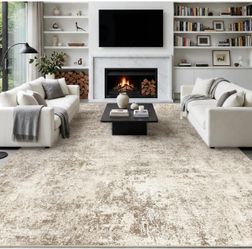 10x14 Washable Area Rug: Large Modern Abstract Living Room Rugs Beige