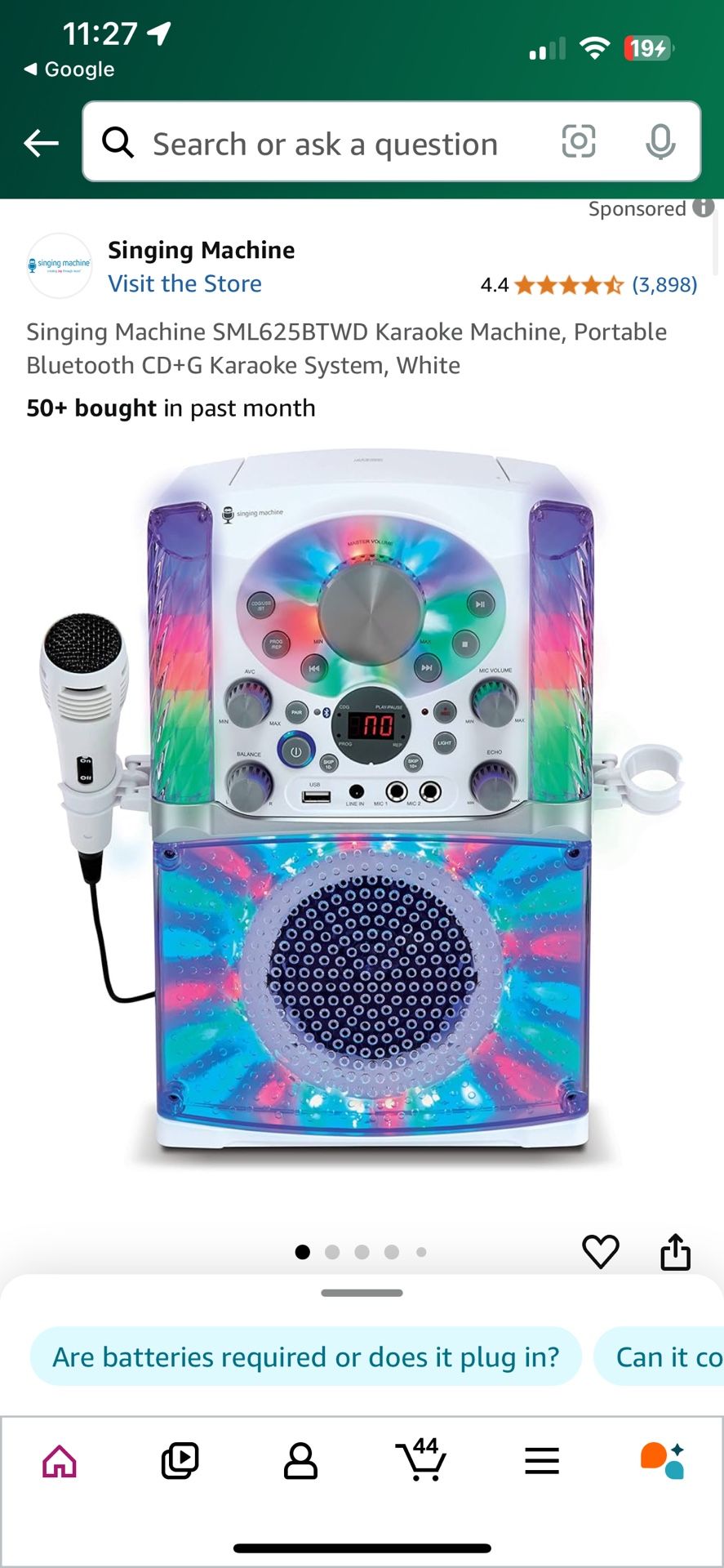 Singing Machine SML625BTWD Karaoke Machine, Portable Bluetooth CD + G, White