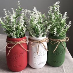 Chalk Painted & Distressed Mason Jar Vases 3 For $18