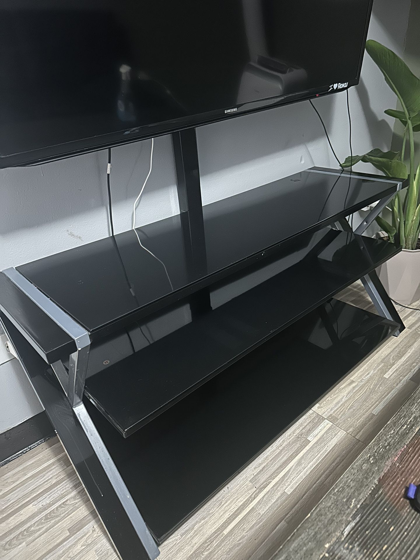 Soporte Giratorio para TV de Piso, Estante de Vidrio Templado de 3 Niveles