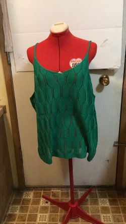 SHEIN 4xl Green Knitted Spaghetti String Sleeveless Shirt