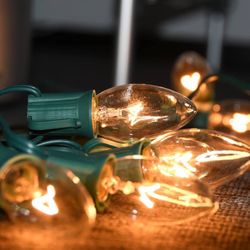 C9 Clear Christmas Lights 25Ft Outdoor Christmas String Light with 26 Clear Lights Bulbs 7 each.