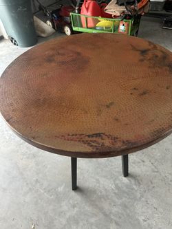 Pounded Copper Top Dining Table With Metal Legs
