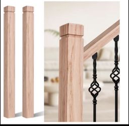 3.5" x 47" Red Oak Wood Stair Newel Post with a Single Groove Notched Newel Wood Balusters (2)