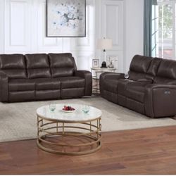 Harvey Leather Power Reclining Sofa Set with Power Headrests