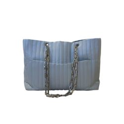 Chanel light blue quilted leather tote