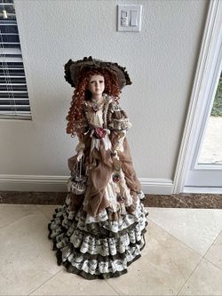 Vintage Cutie Doll Collection Kate Porcelain Doll 38 in Red Curls Lace Gown Hat