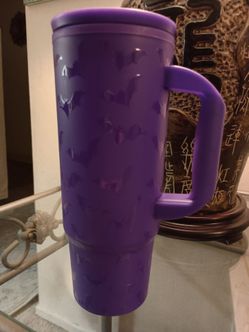 Super Cute Purple Bats Tumbler Cup with Handle and Lid.