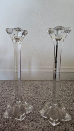 Clear Crystal Glass Candlestick Holders Set of 2