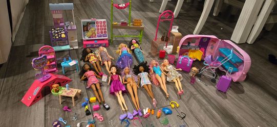 Large Barbie Doll & Playset Lot – Camper, Shop & Accessories