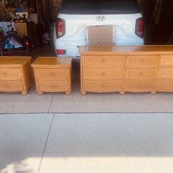 South Sea wicker and solid wood Bedroom Dresser with two night stands