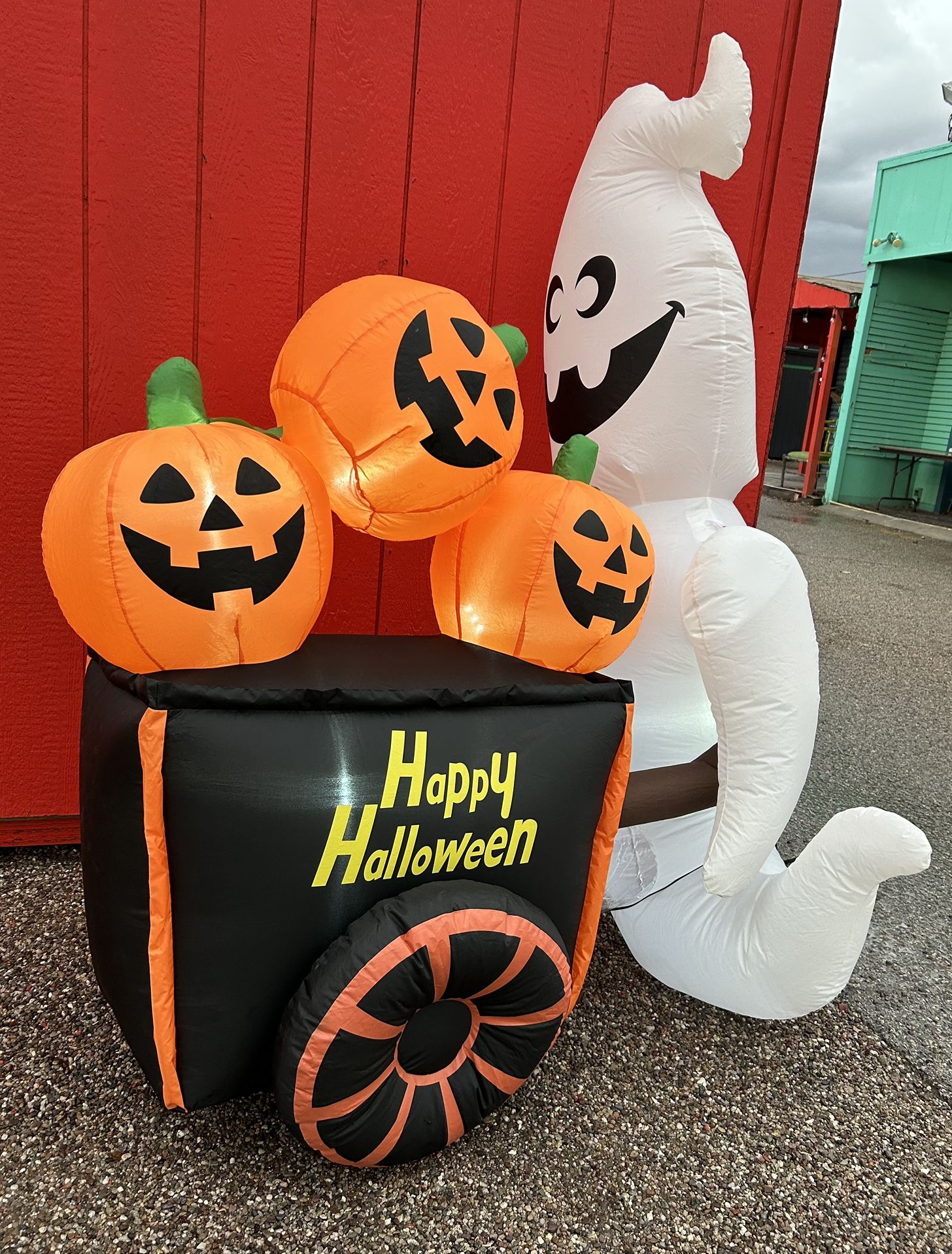 Inflatable 6FT Pumpkin Vendor Ghost Halloween Inflatable Happy Holloween