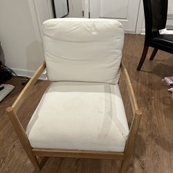 White Fabric Accent Chair with Wood Frame